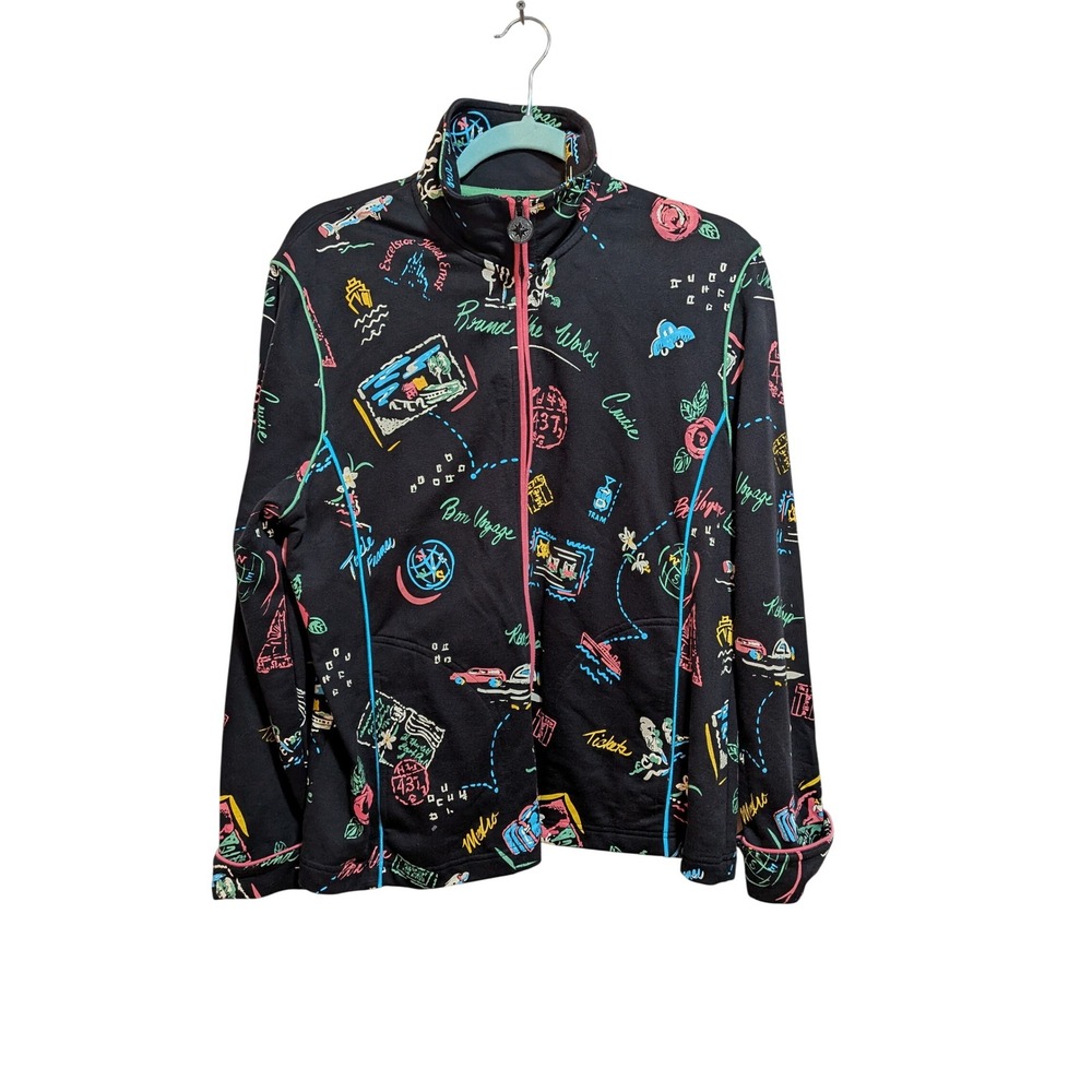 Vintage Koret Novelty‎ Black Travel Jacket Round The World Cruise Bon Voyage Fun